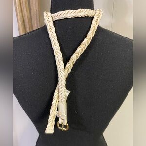 Braided Cream Leather Belt with Gold Buckle